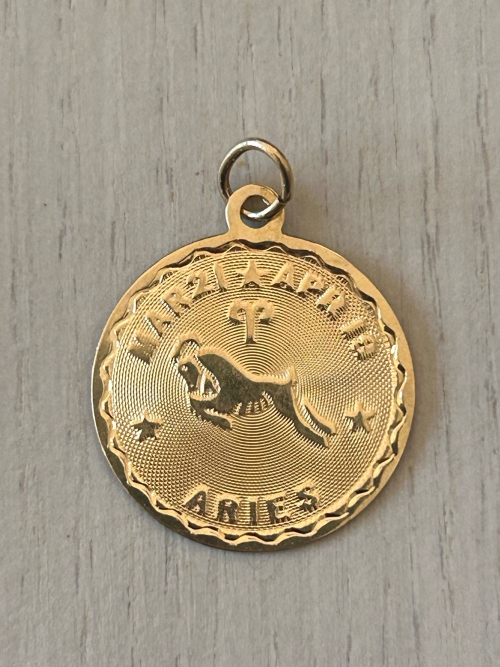 Vintage 14k Solid Gold Aries Zodiac Pendant Charm, Mid Century 1960s Astrology